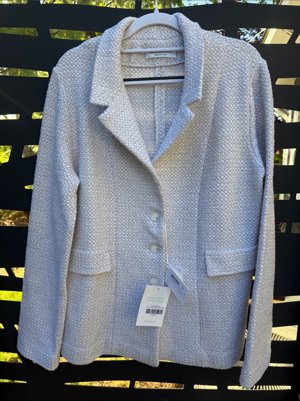 Amina Rubinacci Women's Bouclé Notch Collar Blazer in beige and white sz XL NWT